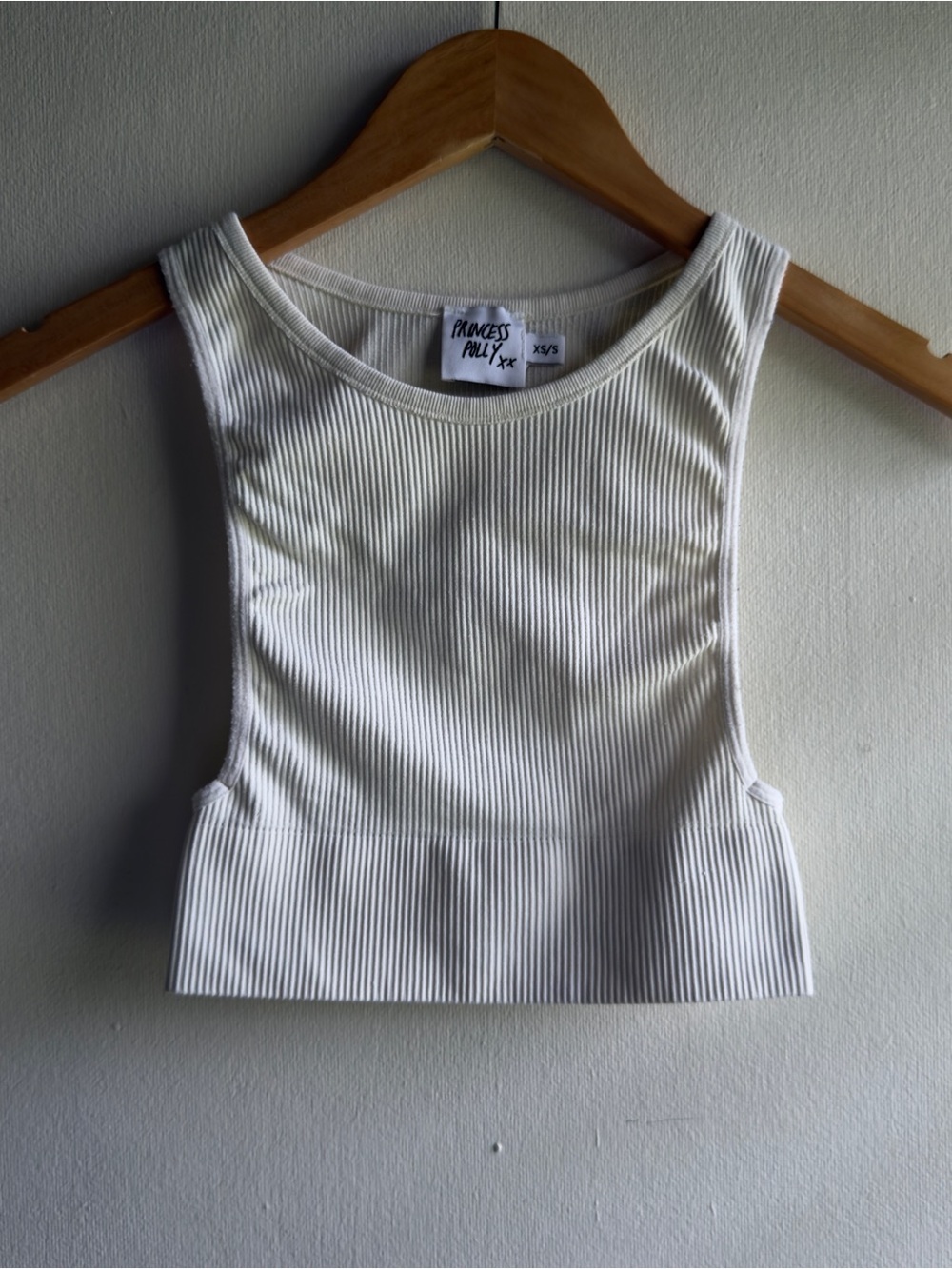 Princess Polly Cream Ribbed Seamless Crop Tank Top Size XS/S
